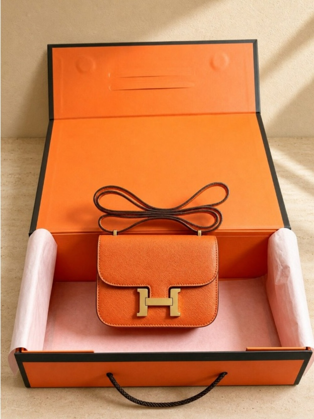 Hermès Orange Constance Mini Crossbody Bag with Gold H Closure